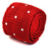 red skinny knitted tie with white polka dots
