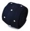 navy blue skinny knitted tie with white polka dots
