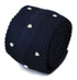 navy blue skinny knitted tie with white polka dots