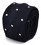 knitted navy skinny tie with white polka dots