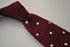 knitted dark red maroon tie with white polka dots