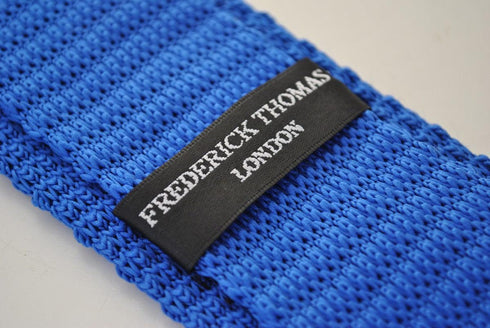 royal electric blue skinny knitted tie with white polka dots