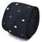 navy blue skinny knitted tie with green polka dots