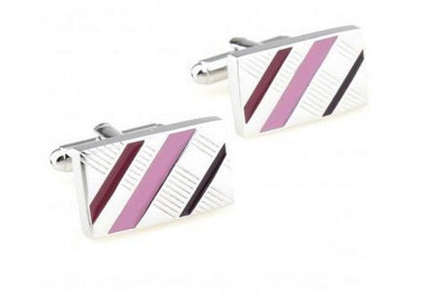 silver cufflinks with pink stripes