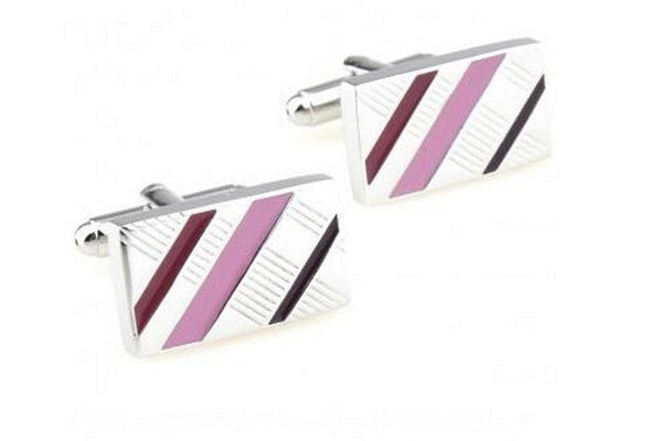 silver cufflinks with pink stripes