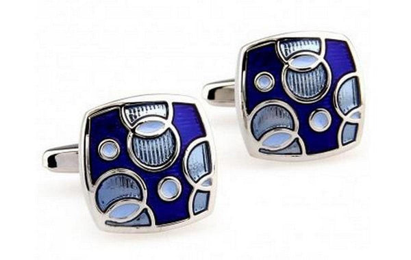 navy and light blue bubble design cufflinks
