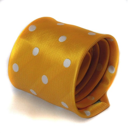 yellow tie with white polka dots