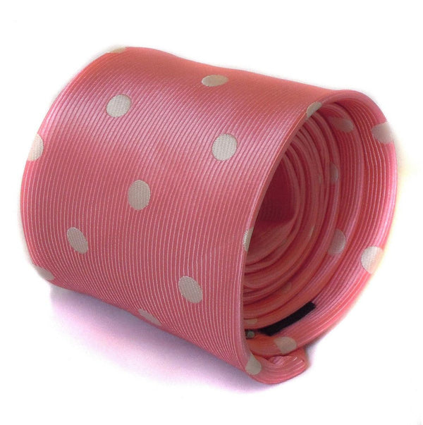 medium pink tie with white polka dots