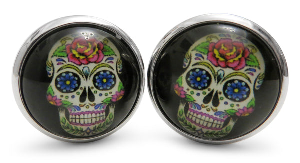 day of the dead skull round cufflinks