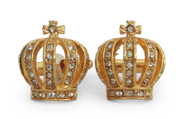 gold and rhinestone crown cufflinks