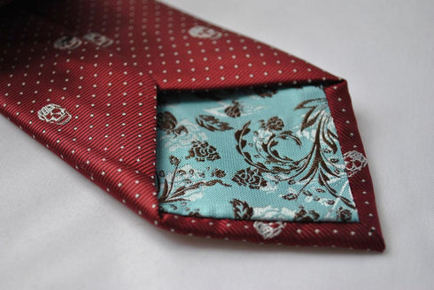 burgundy maroon tie with skulls design