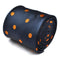 navy tie with orange polka spots