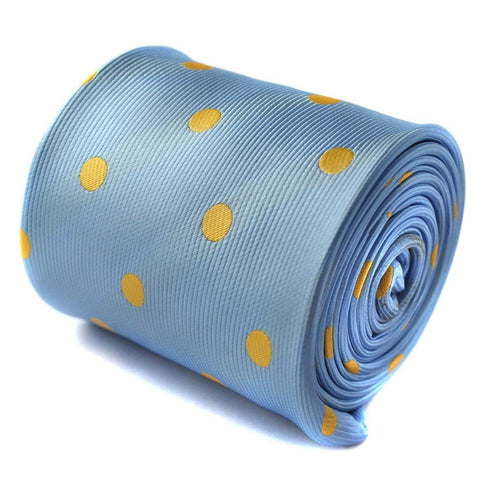 light blue tie with yellow polka dots