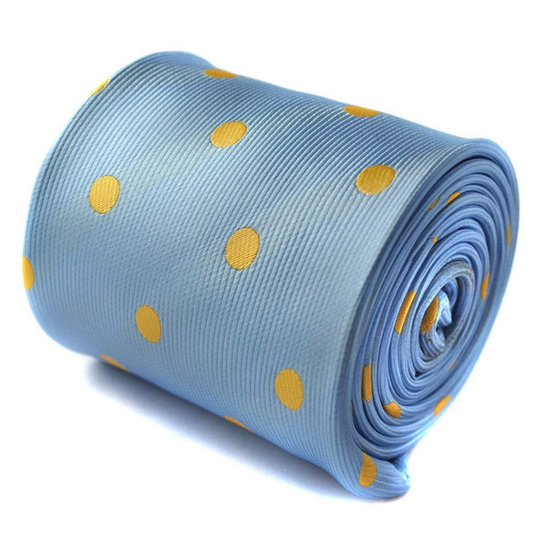 light blue tie with yellow polka dots