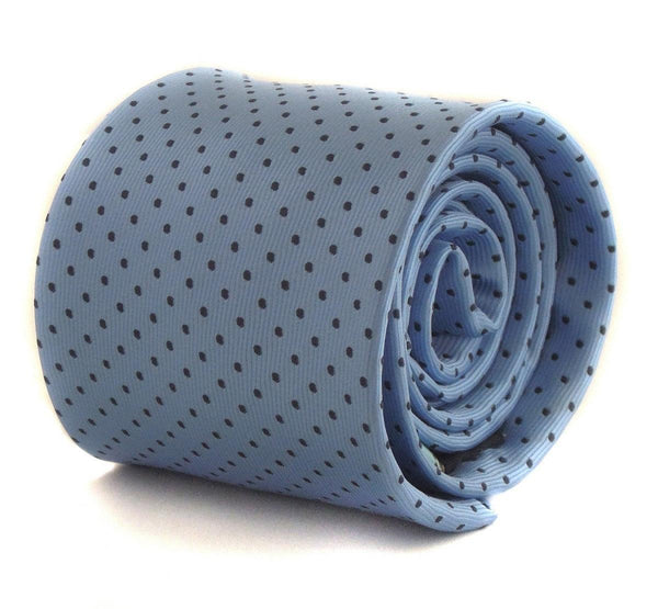 light blue tie with navy pin dots