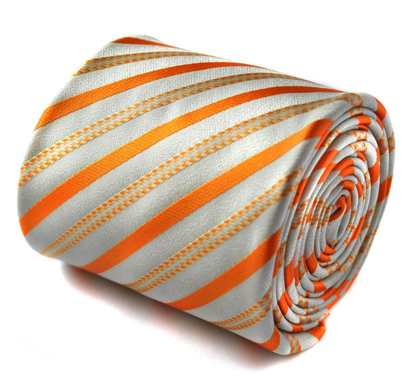 orange and white striped tie