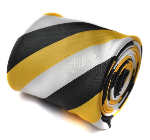 black, yellow and grey striped tie