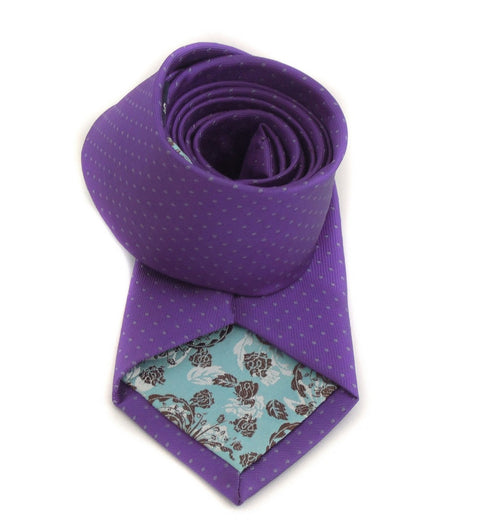 purple tie with grey pin spots