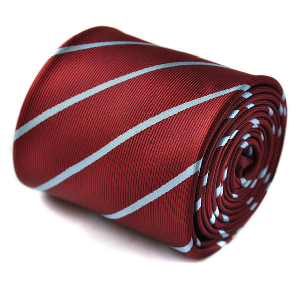 maroon and thin blue striped tie
