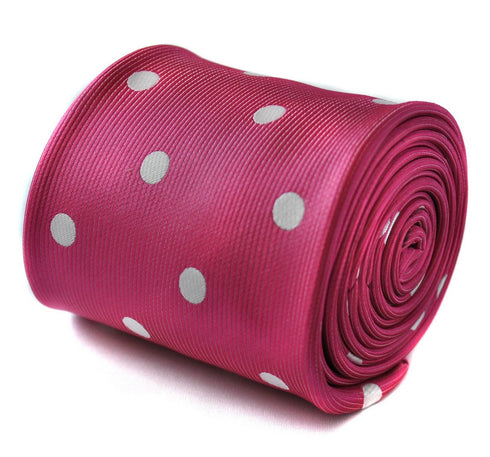 pink tie with white polka dots