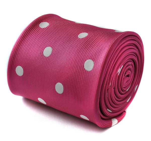 pink tie with white polka dots
