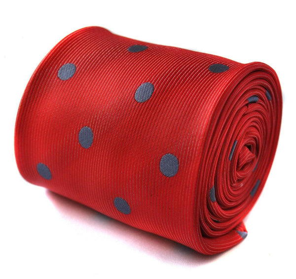 red tie with grey polka spots