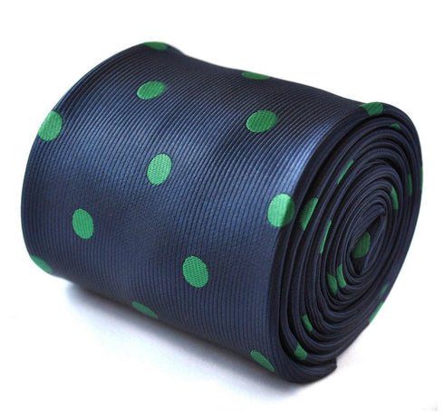 navy blue tie with green polka dots