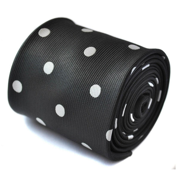 black tie with white polka dots