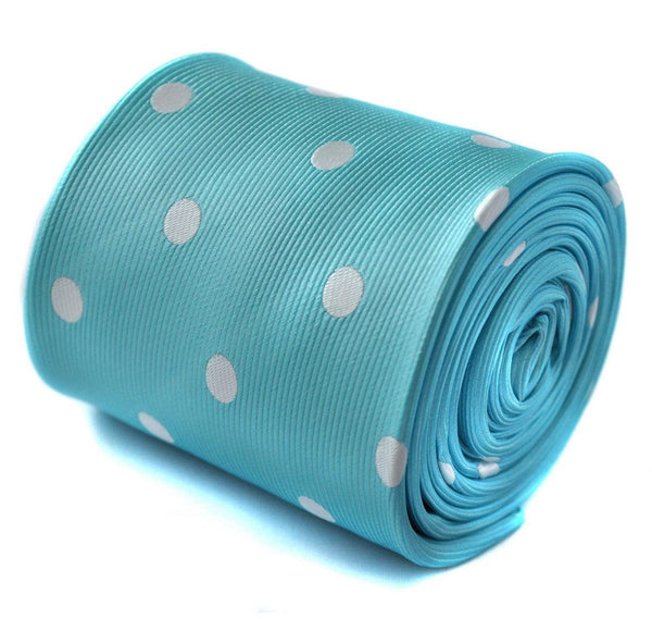 turquoise tiffany blue tie with white polka dots