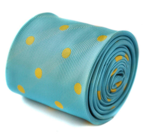 turquoise tie with yellow polka dots
