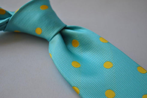 turquoise tie with yellow polka dots