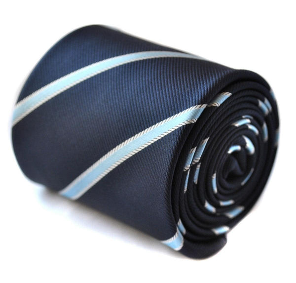 navy blue and light blue ribbon stripe tie