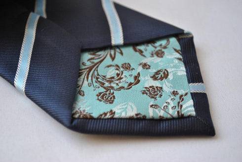 navy blue and light blue ribbon stripe tie