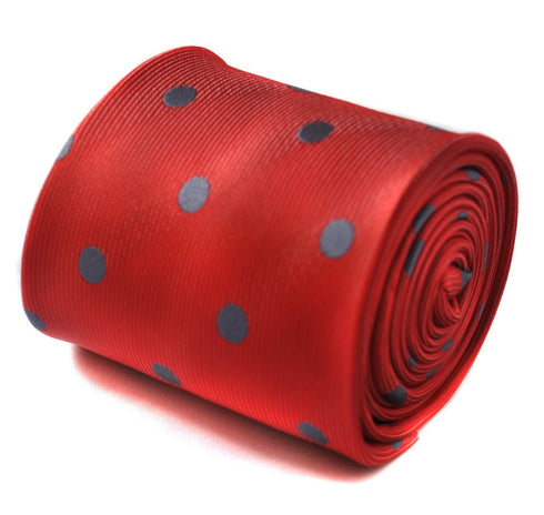 red tie with grey polka dots