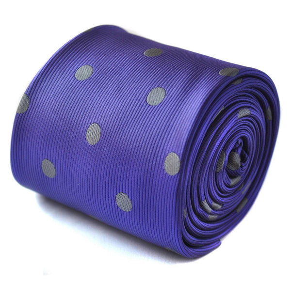 purple tie with grey polka dots