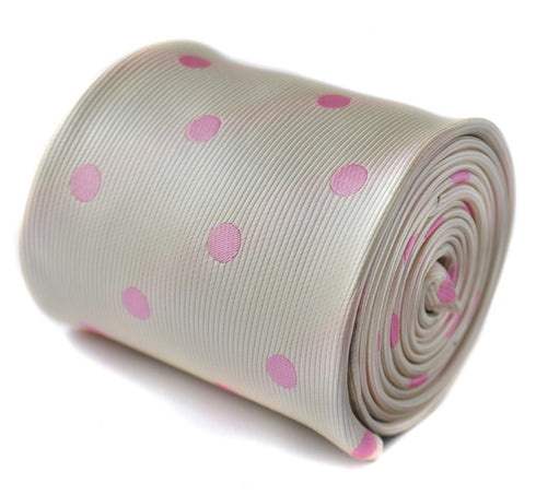 ivory tie with pink polka dots