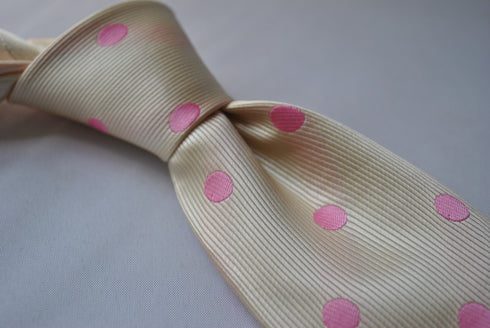 ivory tie with pink polka dots