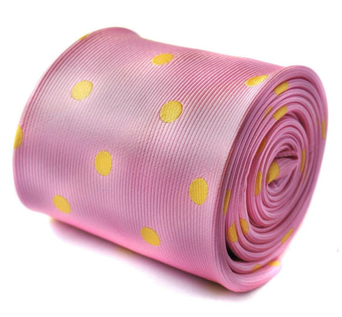 pink tie with yellow polka dots