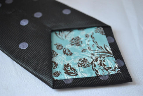 black tie with grey polka dots