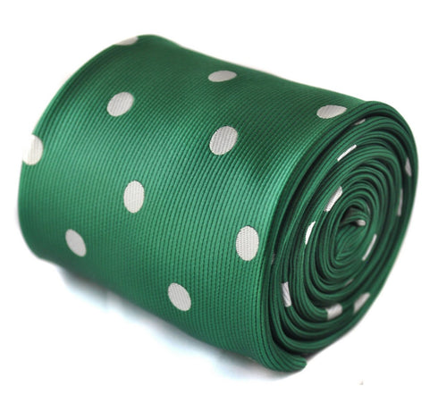 dark green tie with white polka dots
