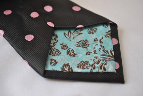 black tie with pink polka dots