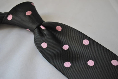 black tie with pink polka dots
