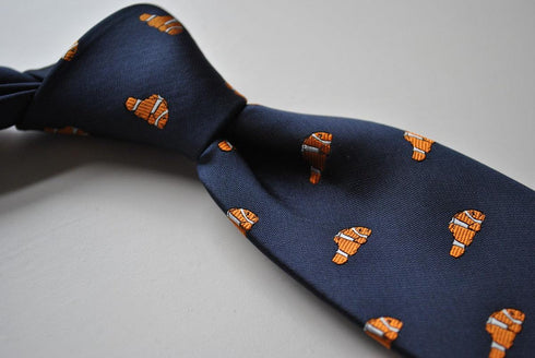 navy tie with clown fish pattern