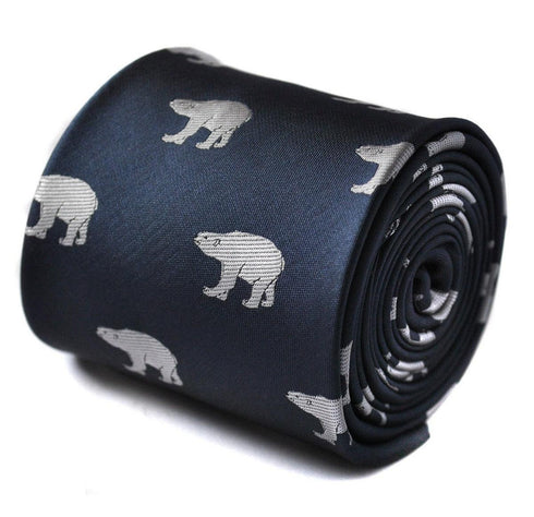 navy blue tie with polar bear print