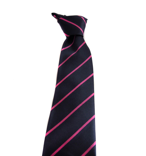 navy tie with thin pink stripes