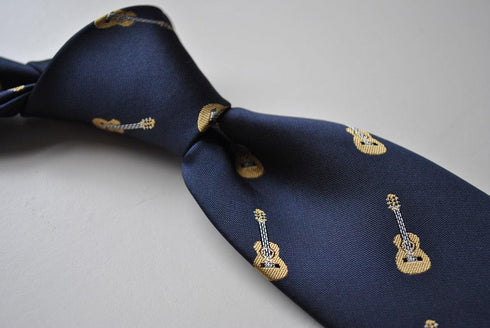 navy tie with acoustic guitar print