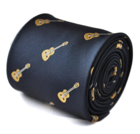 navy tie with acoustic guitar print