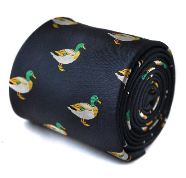navy tie with duck design
