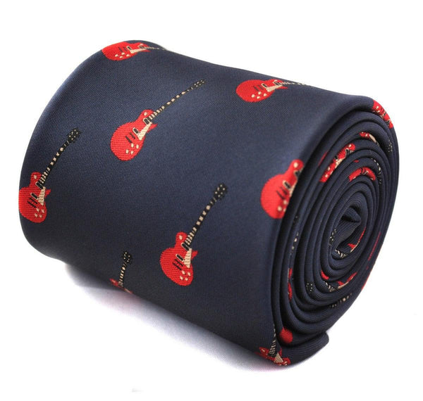 navy tie with electric guitar design