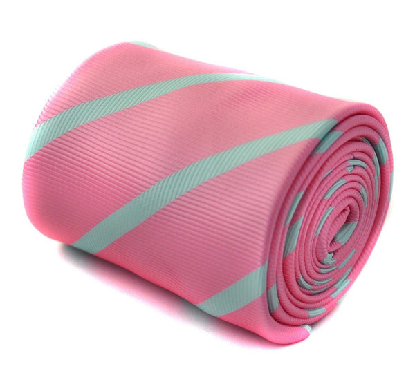 pink and light blue striped tie
